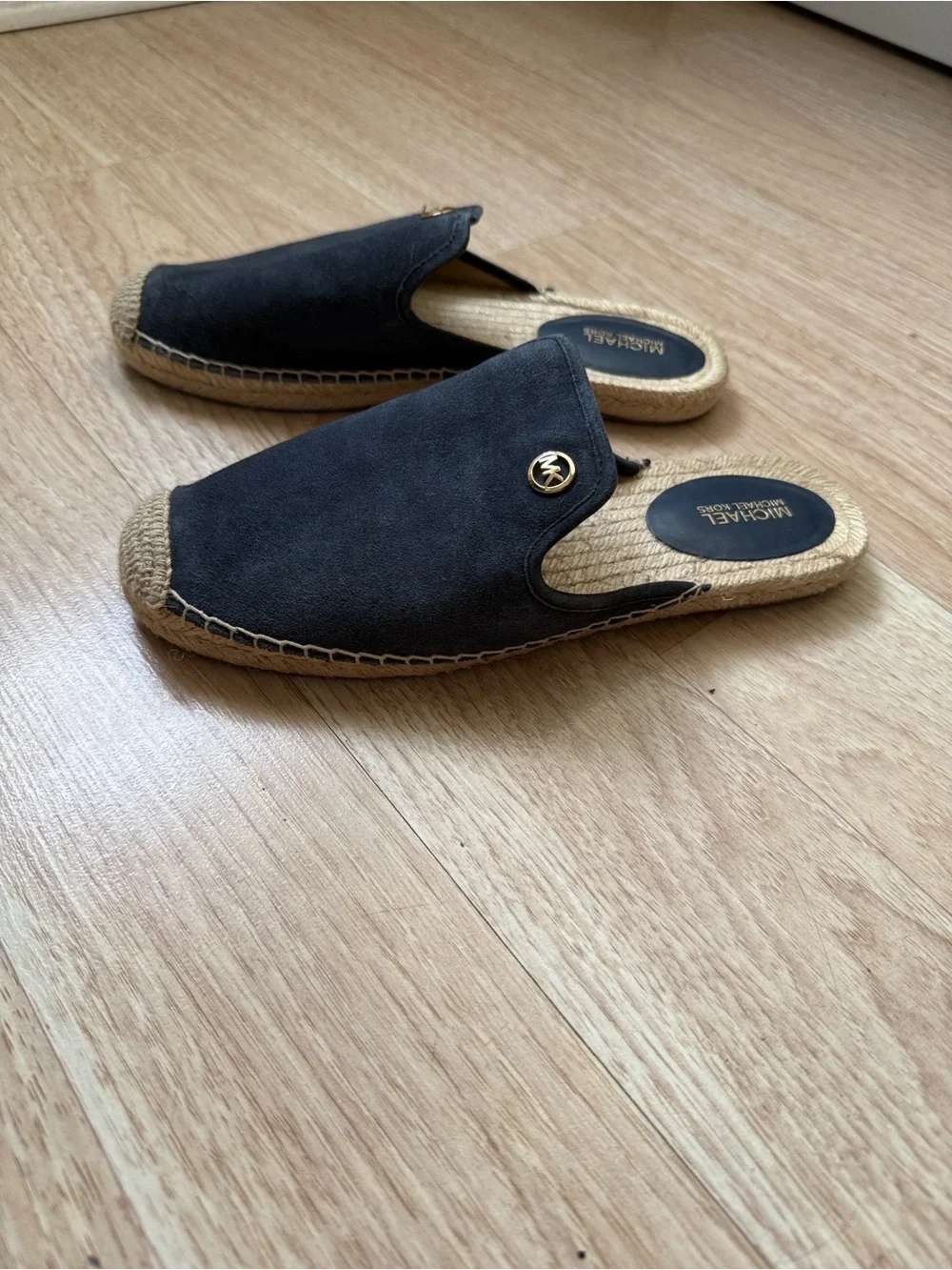Michael Kors Women’s Blue Leather and Suede Slip On Mules Size 7